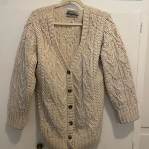 Aran Crafts Cream Button-Up Cable Knit Cardigan 100% Merino Wool